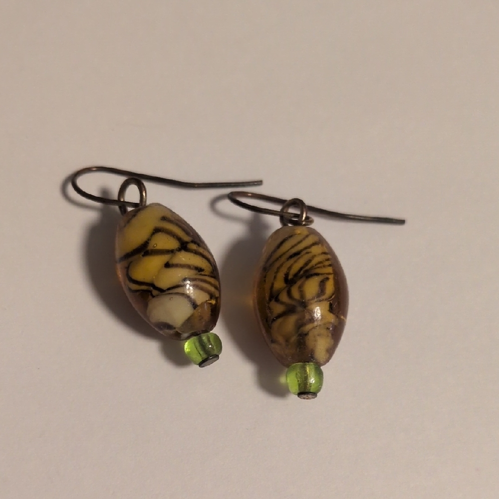 Elegant Yellow and Green Glass Beaded Earrings